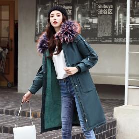 实拍棉衣女冬装新款韩版中长款带毛领加厚修身羽绒棉服女棉袄外套