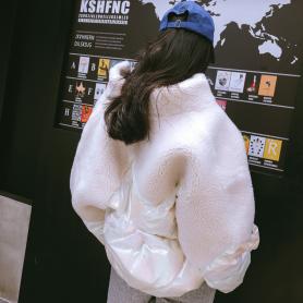 实拍2019韩版羽绒服羊羔毛外套女颗粒绒皮草毛呢立领外套棉服